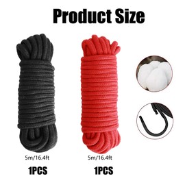2 Pack Cotton Rope, Soft Rope,8MM Thick Cotton Rope 5M/Roll, Soft and Durable, Multifunctional Rope for DIY Crafts (Black and Red)