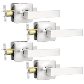 GOBEKOR 4 Pack Passage Door Handles Brushed Nickel Hall Closet Door Handles Interior Lever Door Handles Square Keyless Door Levers with Lock Modern Door Hardware