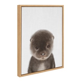 Kate and Laurel Sylvie Baby Otter Color Illustration Framed Canvas Wall Art by Simon Te of Tai Prints, 18x24 Natural, Adorable Animal Art Wall Décor, Kids Room, Nursery
