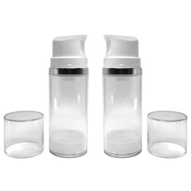 2Pcs 100ml/3.4oz Clear Airless Pump Bottles Empty Refillable Travel Vacuum Makeup Cosmetic Pump Dispenser Container Vials for Lotion Cream Shampoo Toiletries