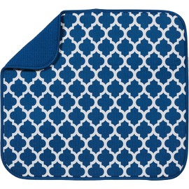 BW&HM Microfibre Dish Drying Mats for Kitchen Super Absorbent Dish Drainer Mat for Kitchen Countertop Tabletop 40cm x 46 cm 2 Pack Blue Trellis