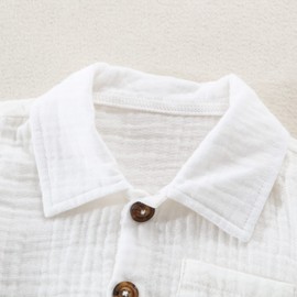 Baby Boys Clothes Set Toddler Infant Boys Button-Down Shirt Tops + Cotton Gauze Shorts Summer Outfit 2PCS with Pockets (White, 5-6T)