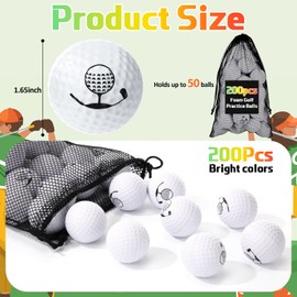 Mudder 200 Pcs Foam Golf Practice Balls Bulk, Soft Foam Ball, Realistic Feel Elastic, Limited Fly Practice for Golf Indoor or Outdoor Training, with 2 Nylon Drawstring Bag(White)