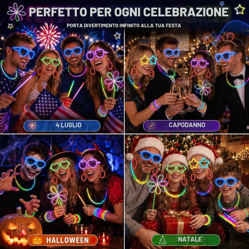 SilverChry 233 pezzi Fluo Party Kit, 100 Braccialetti Luminosi Fluorescenti,