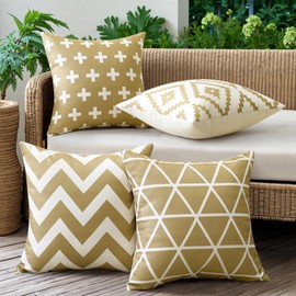 JOTOM Set of 4 Waterproof Cushion Covers 40x40 cm Outdoor Throw Pillow Covers 16x16 Inch Modern Geometric Decorative Pillow Cases for Patio Garden Porch Bench Sofa Indoor Bed (Khaki)