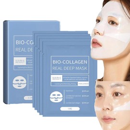 Bio Collagen Real Deep Mask,5PCS Lösliche Kollagen-Ergänzungsteile Gesichtsmaske,Hydrating Bio Collagen Overnight,Mask for Hydrate,Brighten,Soothe,Repair Gesichtsmaske (1box)