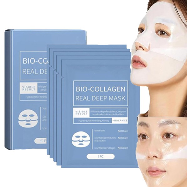 Bio Collagen Real Deep Mask,5PCS Lösliche Kollagen-Ergänzungsteile Gesichtsmaske,Hydrating Bio Collagen