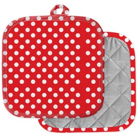[Pack of 2] Pot Holders for Kitchen, Washable Heat Resistant Pot Holders, Hot Pads, Trivet for Cooking and Baking (White Polka Dot Red)