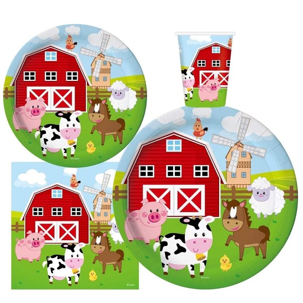 Serves 30 Complete Party Pack Farm House Fun Barnyard Animals Party Supplies 9" Dinner Paper Plates 7" Dessert Paper Plates 9 oz Cups 3 Ply Napkins Farm Animal Barn Themed Party Supplies