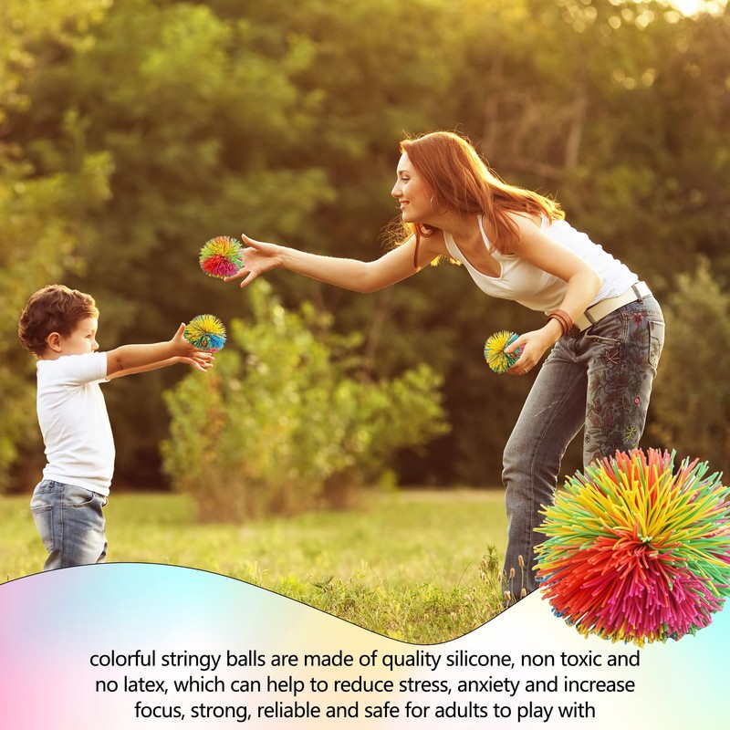 Cagemoga 18 Pack 2.36 Inch Stringy Balls Soft Rainbow Stringy