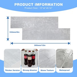 COLAMO 6”x12” Swatch Gray White Peel and Stick Rigid Large Subway Tile Faux Stone Tile for Kitchen Wall Backsplash, RV Self Stick Tiles for Bathroom Accent Wall, Stick On Adhesive Mosaic Tiles