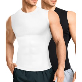 Eleady 2 Packs Compression Shirt Men Workout Shirts Athletic Base Layer Sleeveless Tank Top Slimming Undershirt - XXX-Large, Black+White