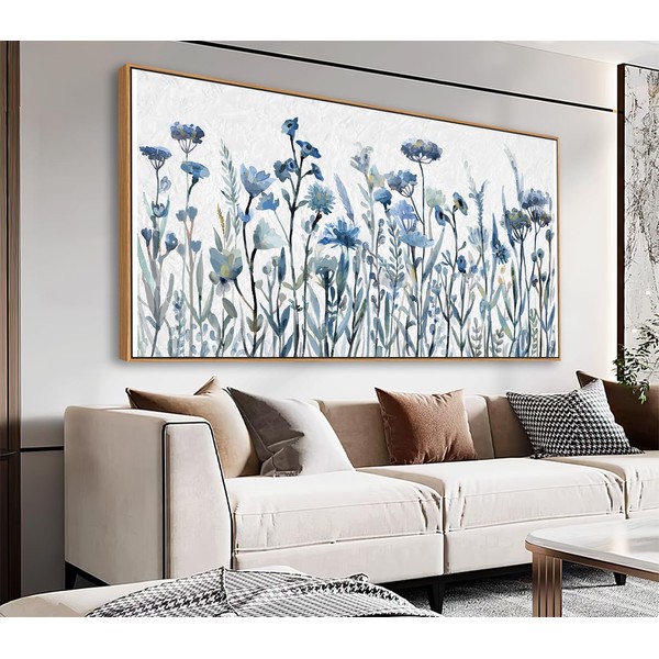 NINEASO Flowers Framed Canvas Wall Art - Navy Blue Flowers