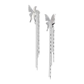 Jeanbeau Silver Butterfly Ear Cuffs Earrings for women Girls – Punk Non Piercing Adjustable Cartilage Clip Cuff Wrap Long Metal Chain tassel Dangle Drop dangling Prom Jewelry