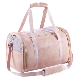 Lasaviin Fashion Leather Dog Carrier Cat Carrier Airline Approved Pet Carrier for Small Medium Dogs Cats Under 15Lbs, Collapsible Soft Sided Travel Puppy Carrier Pink