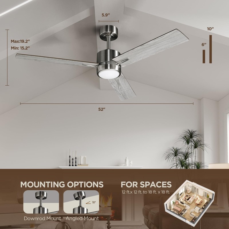 VAGIZM Ceiling Fan 52'' with Light: Modern Remote Control Fans