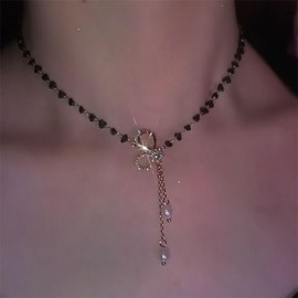 Stocking Stuffers Gifts for Women Pearl Bow Necklace Pearl Choker Necklaces for Women Trendy Bow Choker Necklace Vintage Pearl Beaded Necklace Bow Jewelry Stocking Stuffers for Women