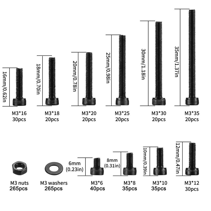 M3 Cylinder Screws Hexagon Socket Screws and Nuts and Washers