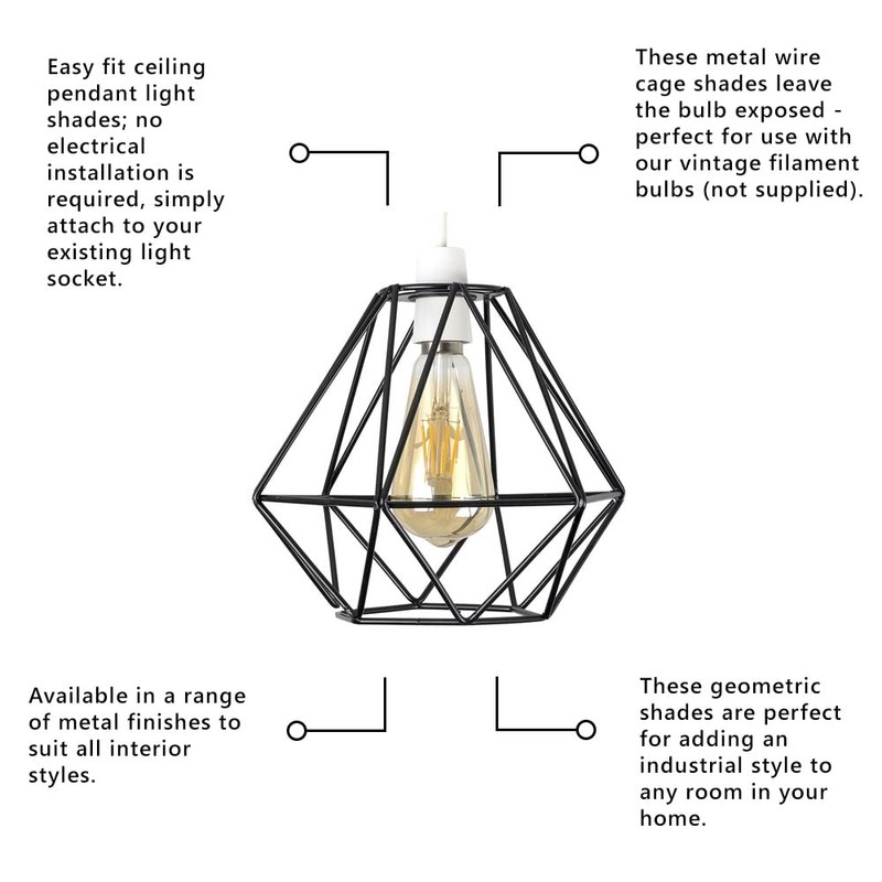 MiniSun Retro Style Black Metal Basket Cage Ceiling Pendant Light