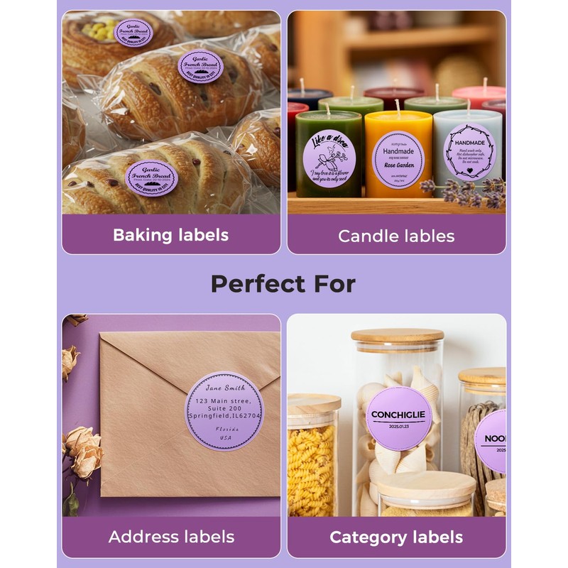 MUNBYN 3 Inch Purple Circle Thermal Sticker Labels, Multi-Purpose Self-Adhesive