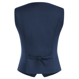 Belle Poque Women Retro Double Breasted Waistcoat U Neck Sleeveless Formal Suit Vest Navy Blue M