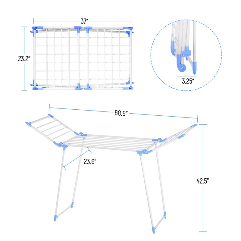 YUBELLES Clothes Drying Rack, Gullwing Laundry Rack, Collapsible, Space-Saving Laundry