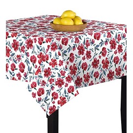 Fabric Textile Products Square Tablecloth, 100% Milliken Polyester, Machine Washable, 90x90, Painted Flowers