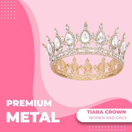 Papoopy Crown for Women, Queen Crown Tiara for Princess Party (Gold White)