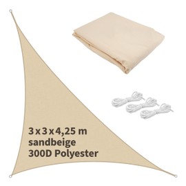 TTL Garden 3 x 3 x 4.25 m Triangular Sun Sail Right Angle Sand Beige - Premium Polyester 300D 160 g/m² 93% Shade - Sun Protection and Weather Protection for Garden, Balcony and Patio, with 3 x 1.5 m