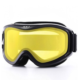 JULI Ski Goggle/Snow Snowboard Goggles for Men, Women & Youth - 100% UV Protection Anti-fog Dual Lens(Black Frame+57% VLT Lemon Yellow Len)