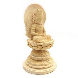 Kurita Buddha Brand Nyorai 5664 Dainichi Nyorai Seated Statue 2.0 inches (18 cm), Width 3.9 inches (10 cm), Depth 3.9 inches (9 cm), High Quality Wood Carving in Cypress Wood, Sunshine Phosphorus Table