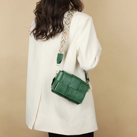 EINYNIUER Leather Crossbody Bag Women's Modern Bags with Wide Shoulder Strap Shoulder Bag Small Fashion Multi Pocket Bag with Interchangeable Shoulder Straps, Green