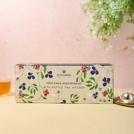 Makaibari Gift Pack Trio Assortment with Infuser | Pack Of 3 Loose Teas in Metal Caddy + 1 Kettle Tea Infuser (1pc Himalayan Spring, 1pc Silver Green & 1pc Summer Solstice Muscatel)