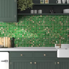 smafusion 11.5sqft Green Mosaic Swimming Pool Tile, Emerald Green Mosaic for Bathroom Wall, Bathroom Floor, Bathroom Backsplash, Shower Floor, Accent Wall (10pcs, Green)