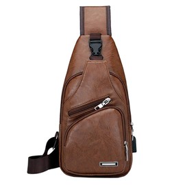 Sling Crossbody Chest Bag Casual Day Pack for Men Women Travel Outdoor Hiking Shoulder Backpack USB Port Daypack, 08brown, M