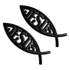 BWBWND 2PCS Jesus Fish Decal Sticker, 3D Car Chrome Emblem Metal Christian Fish Symbol Decor, Weatherproof Decorative Badge Universal Religious Stickers for Truck SUV Motorcycle (Black)