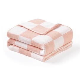 CREVENT 76X102cm Cozy Soft Warm Chenille Baby Blanket for Girls Boys, Newborn Essentials for Infant, Baby Shower - Checked Pink