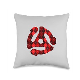 45 Record Adapter RPM Music Spindle Red Plaid Pattern Throw Pillow