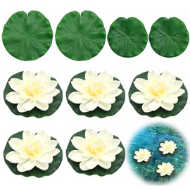 WJMY Artificial Water Lilies Set for Pond, 5 Pieces Artificial Water Lilies (10 cm) + 4 Pieces Artificial Lotus Leaf, Floating Pond Decoration, Mini Pond Decoration for Home Ponds, Streams, Aquariums