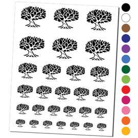 Tree with Exposed Branches and Leaves Temporary Tattoo Water Resistant Fake Body Art Set Collection - Dark Green (One Sheet)