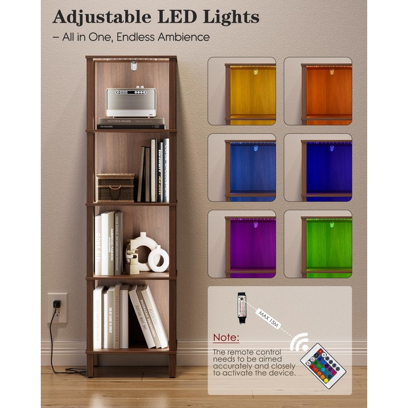Apetaccat Book Shelf with LED Lights, Modern 4-Tier Bookcase, Open