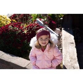 Funky Junque Winter Head Wraps for Toddler Girls, Fleece Lined Soft Knit Ear Warmer Headband, Fits Heads 16-21 Inches, Ages 1-6 - Dark Rose