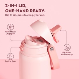 POWCAN 32 oz Insulated Water Bottle for Travel: 2-in-1 Lid with Push-Button Spout & Quick-Flip Straw, Leakproof, Keep Cold 24Hrs, Vacuum Stainless Steel for Travel, Trip, Hiking, Sport (Cotton Candy)