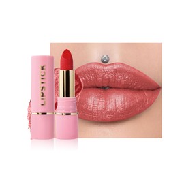 Diamond Glitter Matte Lipstick,Red Metallic Shimmer Lip Gloss Lip Tint,Longlasting Waterproof Non-Stick Lip Color,Full Coverage Lipgloss Lipstain,Valentine's Day Lip Makeup Gift for Women Girl-04