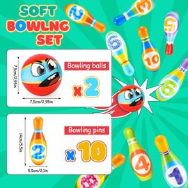 HOVIBU Bowling Set Children, 12 Pieces Skittles Game for Children with 10 Cones and 2 Balls, Mini Bowling Ball Set for Home, Montessori Boys Girls, Can Throwing Toy from 3 Years