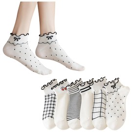 FASELE Women's Stylish Socks, Crew Socks, Ankle Socks, Cute, Sports, Everyday, Cotton, Breathable, Soft, Spring, Summer, Autumn, Winter, All Seasons, Gift, Present, Set of 5 Pairs, Set of 6, 3#