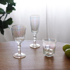 Beatriz Ball GLASS Mother of Pearl All Purpose Glass with Gold Rim Set of 4 (Clear and Gold)