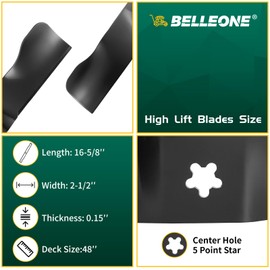 Belleone 588811002 Blades Compatible with Hu sqvarna Z248F TS248TD TS348 Red Max RZT48 YT2348F YT2448F for 48 Inch Mower Deck, 3 Pack (High Lift)