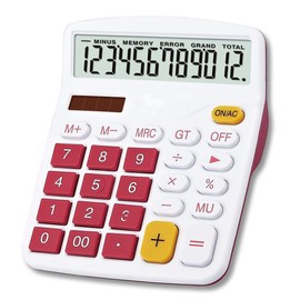 Meichoon Desktop Calculator Solar Battery Dual Power, 12 Digit Large LCD Display Financial Dedicated Calculator Large Standard Function Desktop Business Calculator for Office/Home/School KA08 Red