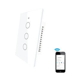 INGEQUIS Interruptor Inteligente Sin Neutro con Capacitor, Apagador Wifi de 2.4Ghz con Panel Táctil, Control Remoto de App, Compatible con Alexa, Google Assistant y IFTTT (Blanco, 3gangs)
